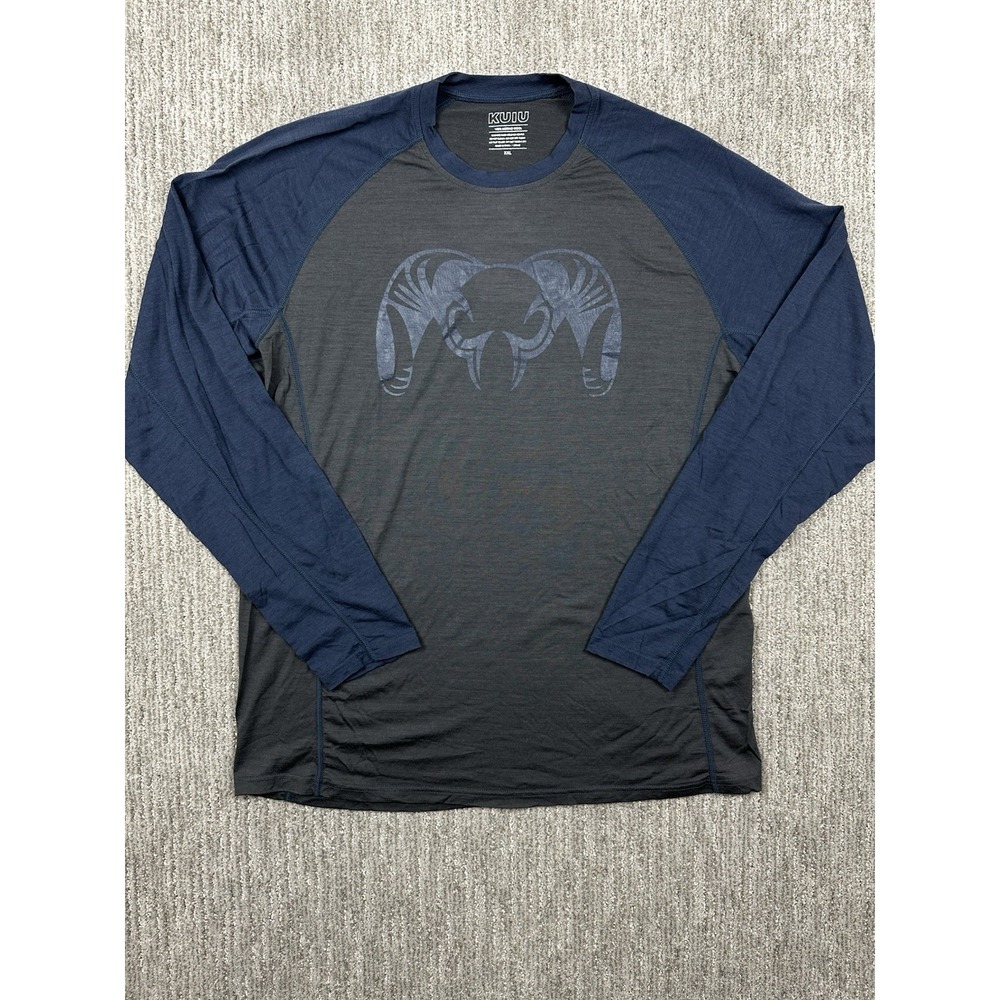 Kuiu Nuyarn Merino Wool Shirt Mens 2XL Blue Black Hunting Outdoors Logo